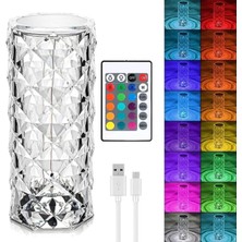 Ba Home Big Rose Diamond Table Lamp USB Charging Touch Lamp Kumandalı ve Dokunmatik Kristal Masa Lambası