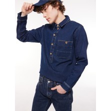 Denim Trip WILLIAM Regular Fit Yarım Pat Koyu İndigo Erkek Jean Gömlek