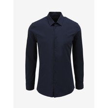 Fabrika Slim Fit Gömlek Yaka Düz Lacivert Erkek Gömlek F4SM-GML 1003