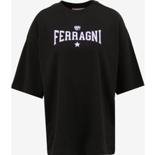 Chiara Ferragni Bisiklet Yaka Baskılı Siyah Kadın T-Shirt 75CBHT04