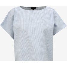 Fabrika Comfort Bisiklet Yaka Çizgili Mavi - Beyaz Kadın Bluz FC4SL-BLZ0131