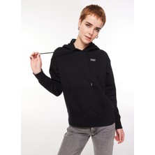 Dkny Jeans Kapüşon Yaka Düz Siyah - Gümüş Kadın Sweatshırt DP2T9057