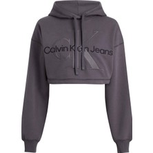 Calvin Klein Jeans Kapüşon Yaka Nakışlı Koyu Gri Kadın Sweatshırt J20J222540PT2