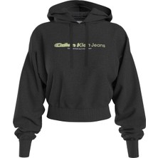 Calvin Klein Jeans Kapüşon Yaka Baskılı Siyah Kadın Sweatshirt J20J222543Beh