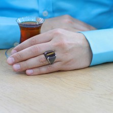 Tesbihname Nokta Işlemeli Kartal Pençesi Detaylı Kaplangözü Taşlı 925 Ayar Gümüş Erkek Yüzük
