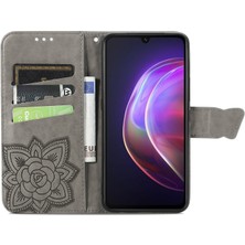 BDT Boutique Vıvo V21 Kelebek Kanatları Narin Çiçekler Darbeye Deri Telefon Kılıfı (Yurt Dışından)