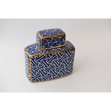 Mikasa Moor Kapaklı Seramik Küp Mavi-Gold 20*7*20 cm