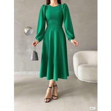 Twomeey Kadın Balon Kol Etek Detay Ithal Krep Kumaş Elbise (Renkli)