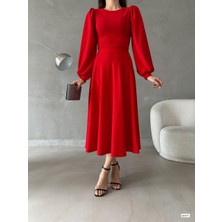 Twomeey Kadın Balon Kol Etek Detay Ithal Krep Kumaş Elbise (Renkli)