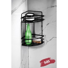 Sas Haus Yapışkanlı Paslanmaz Kristal Banyo Düzenleyici Raf 34 cm Ayarlanabilir Siyah Renk Lk-02 Ss