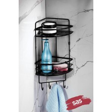 Sas Haus Yapışkanlı Paslanmaz Kristal Banyo Düzenleyici Raf 34 cm Ayarlanabilir Siyah Renk