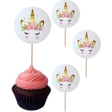 Parti Adresi Unicorn Temalı Kürdan Cupcake Kürdanı Pasta Süsü 10'lu