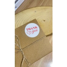 Butik Sosyetik Thank You Kalpli Kırmızı Yazılı Yuvarlak Yapışkanlı Etiket 3x3 cm 150 Adet
