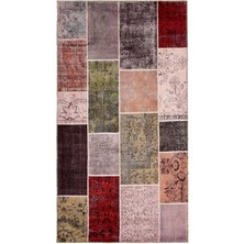 Nuvomon Kadife Patchwork Halı - Toprak - 80X150 cm