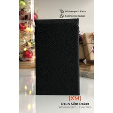 Cig Box cigbox Deri Sigara Çantası - (Xm) Uzun Ince Slim - Aluminyum Kasa- Mıknatıslı - Sigara Tabakası Kutusu,hediyelik