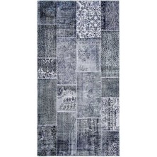 Nuvomon Kadife Patchwork Halı - Gri - 80X150 cm