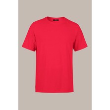Mmetalic Erkek Kırmızı T- Shirt Regular Fit Rahat Kesim Bisiklet Yaka Basic Tişört