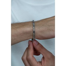 Takı Dükkanı Gümüş Erkek Bileklik Kare Kral Model 5 mm 18 gr msb09