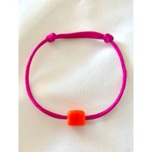 Atelier Çağla Turuncu Küp Murano Cam Boncuk Fuşya Bileklik