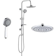 Store Tema Rain Tondo Banyo Tepe Duş Seti Krom Kaplı Rain Sürgü Paslanmaz Boru 3+1 Duş Fonksiyonu Rain Ayırıcı 150CM - 190CM Ince Çift Kenetli Örgülü Duş Spirali 75CM Bağlantı Spirali