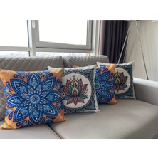Palmia Home Mandala Desenli Çift Taraflı Dekoratif 4'lü Kombin Kırlent Kılıfı Seti