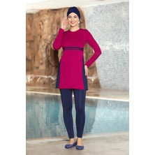 Hazelin Kadın Tesettür Koyu Pembe Uzun Kollu Boneli Kapalı Taytlı Elbise Mayo HZL24S-AR1251-46
