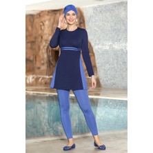 Hazelin Kadın Tesettür Lacivert Uzun Kollu Boneli Kapalı Taytlı Elbise Mayo HZL24S-AR1251-02