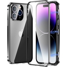 Shuangyou iPhone 15 Pro Max Çift Taraflı Temperli Cam + Metal Çerçeve Kılıf Manyetik Telefon Kapağı (Yurt Dışından)