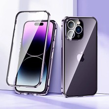 Shuangyou iPhone 15 Pro Max Çift Taraflı Temperli Cam + Metal Çerçeve Kılıf Manyetik Telefon Kapağı (Yurt Dışından)