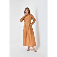 FTZ Women Kadın Modal Fermuarlı Elbise  Sütlü Kahve 30719