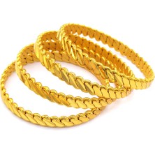 Ferizz Altın Kaplama Çelik Adana Burma Kalın 4 Adet Bilezik