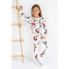 Orca Kids Fashion 2-8 Yaş Aralığı Minnie Mause Sweatshirt Fitilli Taytlı Takım