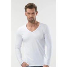 Hmd 718 Erkek V Yaka Uzun Kollu Pamuklu Atlet-Beyaz