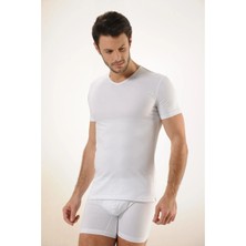 Hmd 452 Erkek V Yaka Kısa Kollu Modal Atlet-Beyaz