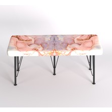 Yirmi15 Metal Ayaklı Babyface Puf & Bench - Gold Pink Baskılı Bench Mermer Desen Bench