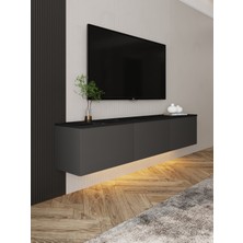İnarch Dizayn Neon LED Işıklı Duvara Monte, 3 Kapaklı TV Sehpası – 160 cm - Modern Tasarım