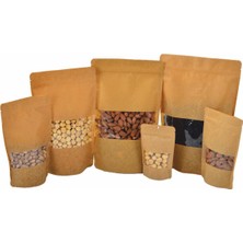 Doypack Pencereli Kraft Delikli Kilitli Kese Kağıdı - Orta Boy - 16X27X8 Cm. - 500 Gr. -20 Adetlik 3 Paket