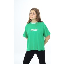 Angelos Girls Kız Çocuk Yaka Ribanalı Yazı Baskılı T-Shirt 9-14 Yaş LX5020