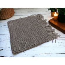 Knittingbirdshop Tunus Işi Şal Yumuşak Yün Akrilik Karışımı El Işi El Yapımı Hediye Handmade Kahve Batik