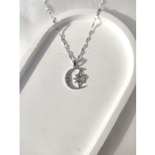 Evorya Kadın Paslanmaz Çelik Opal Taşlı Hilal Yıldız Kolye