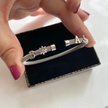 Simurg Jewellery Gümüş Dümen ve Çapa Detaylı Harfli Çelik Bileklik