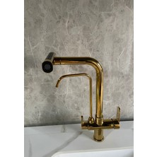 OEM Mutfak Eviye Bataryası Dual Flow Arıtma Çıkışlı Duş Şelale 3 Fonksiyon Gold