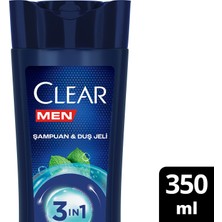 Clear Men 3 in 1 Şampuan & Duş Jeli Ferahlatıcı Mentol Saç Yüz Vücut İçin 350 ml