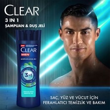 Clear Men 3 in 1 Şampuan & Duş Jeli Ferahlatıcı Mentol Saç Yüz Vücut İçin 350 ml