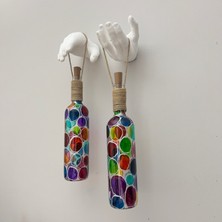Mes Reves Design Beyaz Heykel El Dekorlu LED Işıklı Vitray Cam Şarap Şişesi Aplik 2'li Set Cafe Bahçe Ev Dekoru