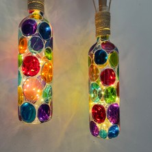 Mes Reves Design Beyaz Heykel El Dekorlu LED Işıklı Vitray Cam Şarap Şişesi Aplik 2'li Set Cafe Bahçe Ev Dekoru