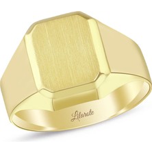 Lilarote Altın Erkek Yüzük Kare Düz Model
