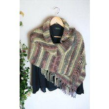 Knittingbirdshop Tunus Işi Şal Yumuşak Yün Akrilik Karışımı El Işi El Yapımı Hediye Handmade Kahve Batik