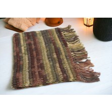 Knittingbirdshop Tunus Işi Şal Yumuşak Yün Akrilik Karışımı El Işi El Yapımı Hediye Handmade Kahve Batik