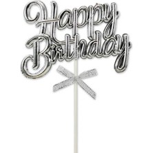 Kidspartim Pasta Üstü Happy Bırthday Krom Gümüş